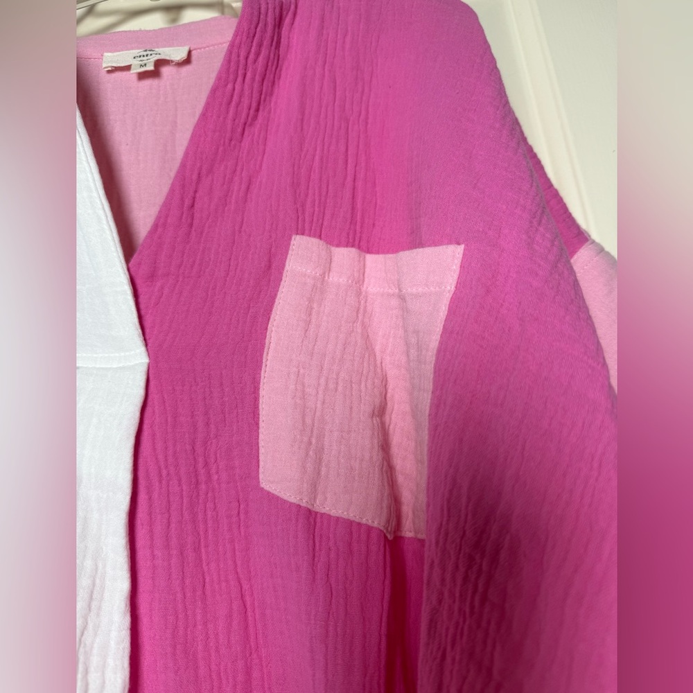 Entro Pink Color Block Style Button Up Top‎ - Picture 7 of 14